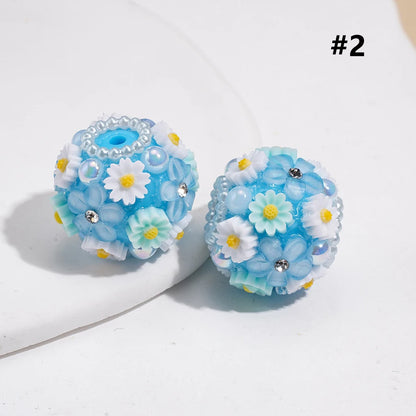 Mini Flower Design Colorful Pearls & Clear Rhinestones Round Acrylic Beads for Craft Jewelry Making
