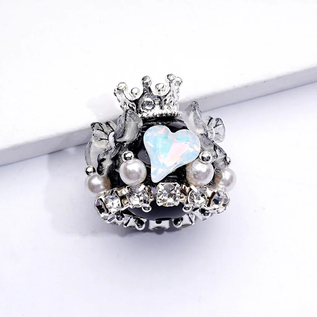Handmade Silver Alloy Crown Pendant with Acrylic Beads Butterfly Hearts and Clear Rhinestones for Pen Making
