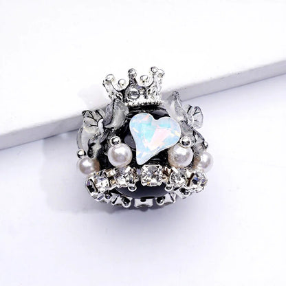 Handmade Silver Alloy Crown Pendant with Acrylic Beads Butterfly Hearts and Clear Rhinestones for Pen Making