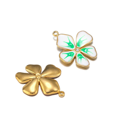 Wholesale Stainless Steel 18k Gold Plated Enamel Colored Flower Charms Pendant for DIY Women Necklace Making