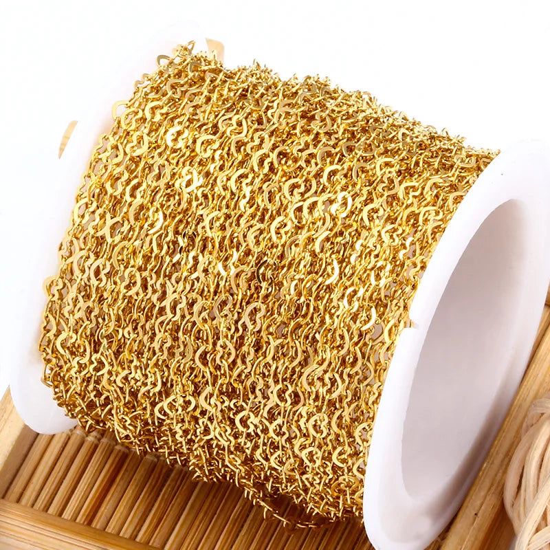 A3136 High Quality 18K Gold Plated Semi-Finished Waterproof Stainless Steel 2mm & 3.8mm Heart Chain for Jewelry Necklace Making