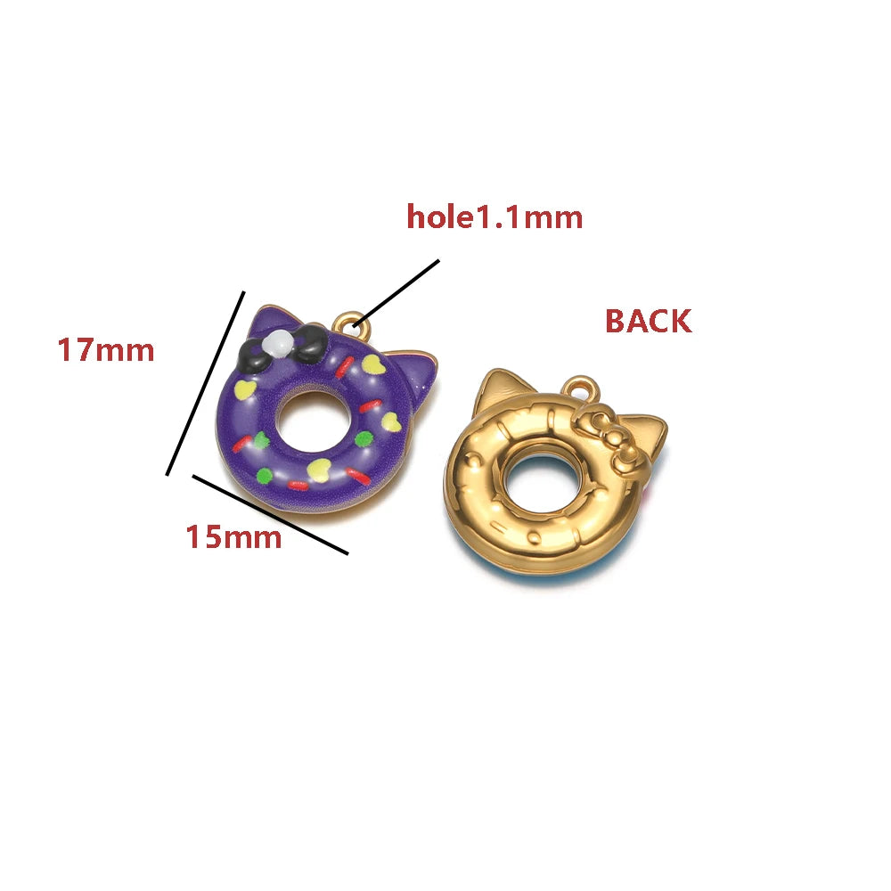 Cat Ear Donut-Shaped 18K Gold Plated Color Droplet Oil Pendant 1.1mm Hole Set 4 DIY Cute Handmade Charms Gold Kitty