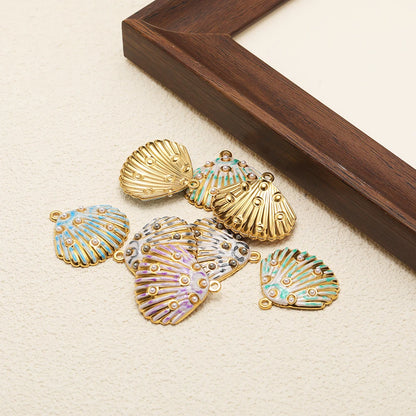 Gold Plated Seashell Charm Striped Shell Pendant with Pearl Single Sided Enamel  DIY Beach Jewelry Making Supplies Wholesale