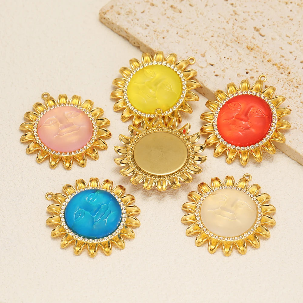 Bohemian Style Stainless Steel18k Gold Plated Sunflower Sun Shape Charms Pendant for DIY Jewelry Necklace Earring Making