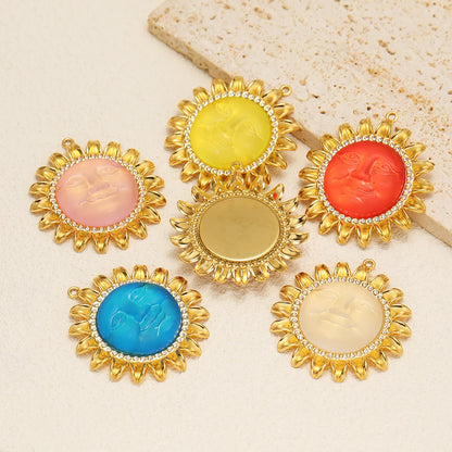Bohemian Style Stainless Steel18k Gold Plated Sunflower Sun Shape Charms Pendant for DIY Jewelry Necklace Earring Making