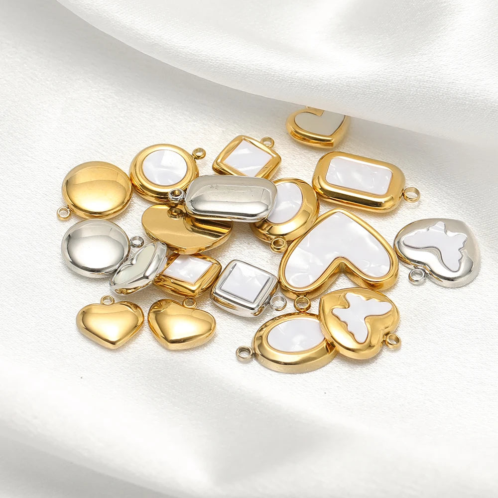 Enamel Heart Pendant 18k Gold Plated Stainless Steel square Oval Round Charm Pendant for Women Jewelry Making Accessories