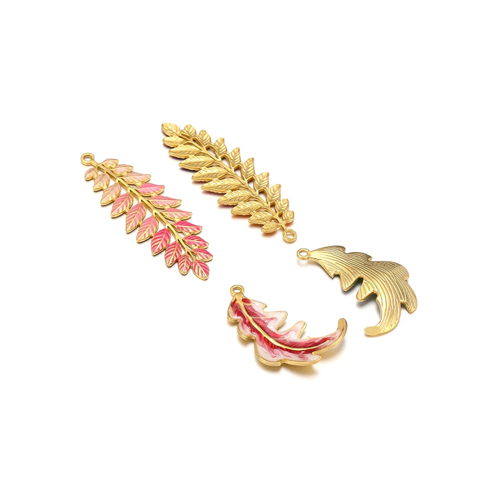Fashion Stainless Steel 18k Gold Plated Multi Colorful Enamel Leaf Charms Pendant for Jewelry Daily Necklace Earring Making