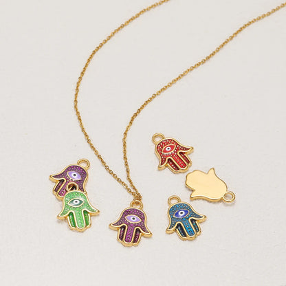 Bohemian Style 18k Gold Plated Stainless Steel Eye Enamel Palm Shaped Charm Pendant for DIY Necklace Jewelry Making