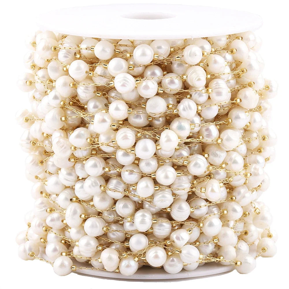 E248 Silver Plated Stainless Steel Permanent Chain Colorful Crystal butterfly Charm Chain White Pearl Beads Chains for Diy