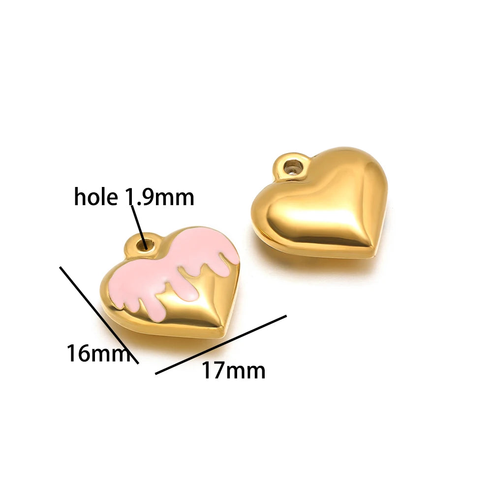 Fashion Heart Charms Stainless Steel18k Gold Plated Enamel Heart Charms Pendant for DIY Jewelry Necklace Making