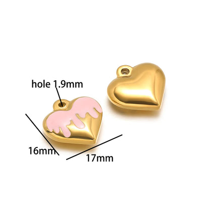 Fashion Heart Charms Stainless Steel18k Gold Plated Enamel Heart Charms Pendant for DIY Jewelry Necklace Making