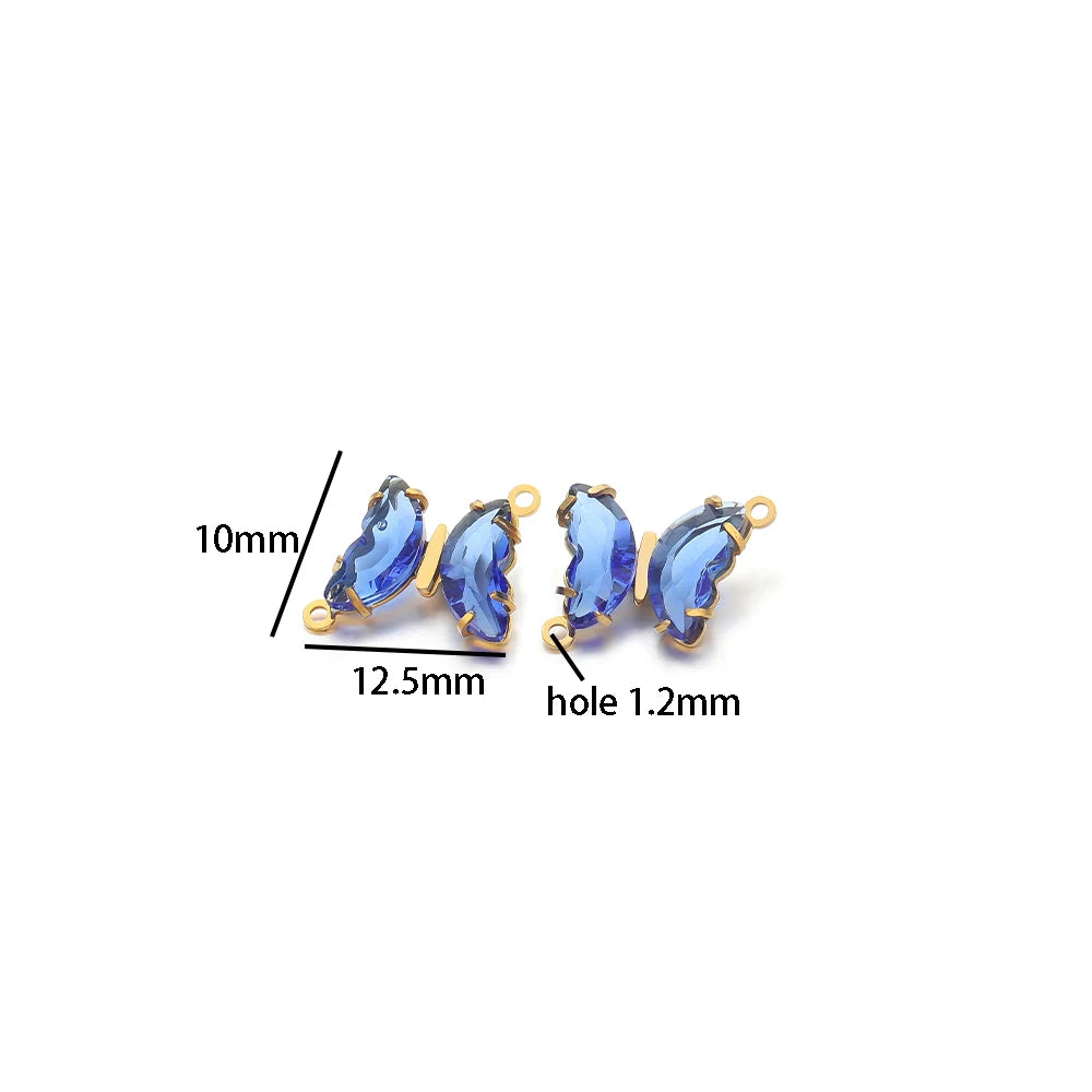 Colorful PendantStainless Steel Gold Plated Double Hole Butterfly Crystal Stone Charm Pendant for Necklace Jewelry Making