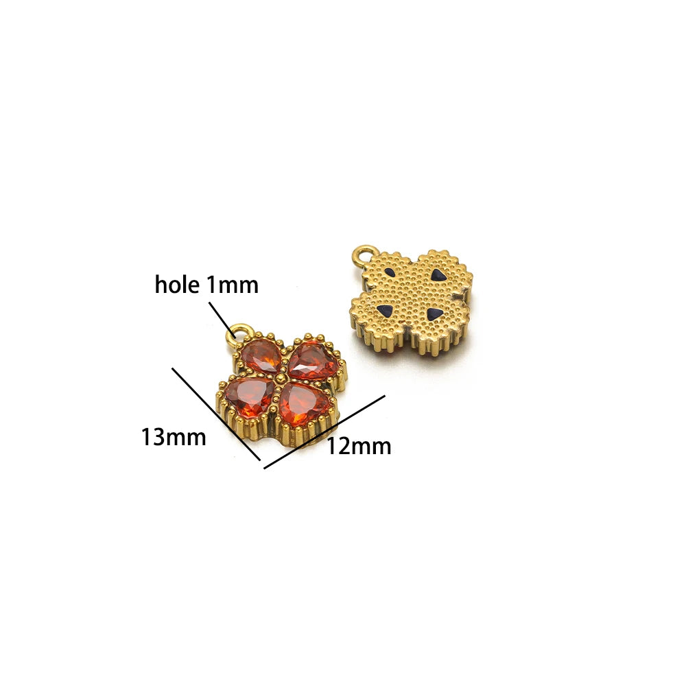 18k Gold Plated Stainless Steel Four Leaf Clover Triangular Droplet Oval Heart Zircon Charm Pendant for DIY Jewelry Making