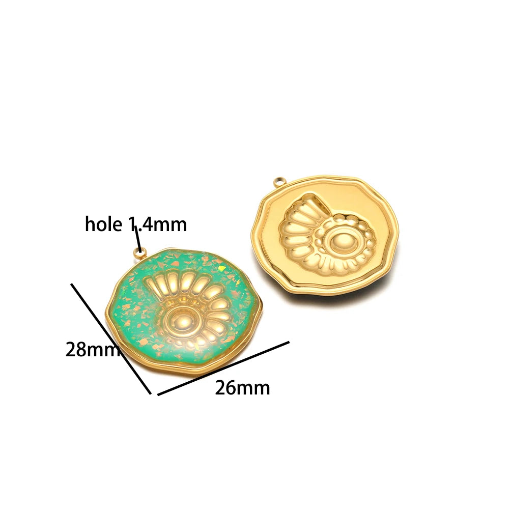 French Retro Stainless Steel 18k Gold Plated One Side Enamel Owl Starfish Conch Charm Pendant for DIY Jewelry Necklace Making