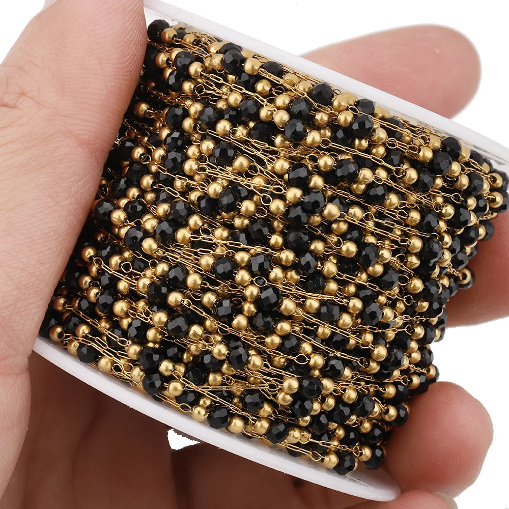 A713 Luxury Colorful Beads Beaded Chain,crystal Rosary Stainless Steel Chain for Necklace Bracelet Jewelry Making DIY