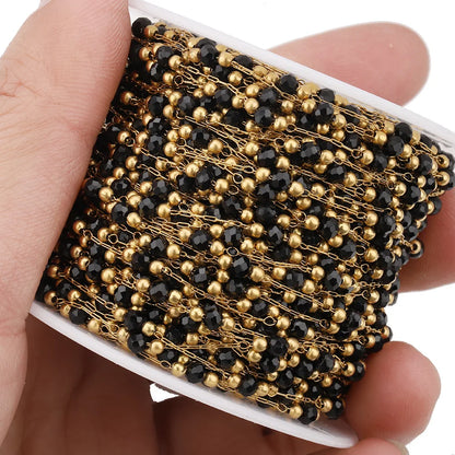 A713 Luxury Colorful Beads Beaded Chain,crystal Rosary Stainless Steel Chain for Necklace Bracelet Jewelry Making DIY