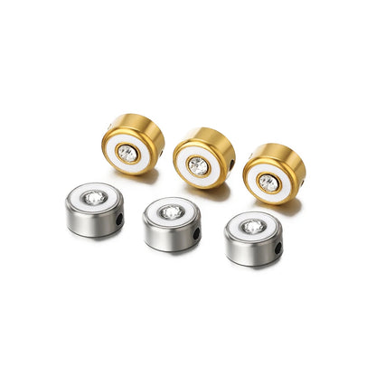 Wholesale18k Gold Plated Stainless Steel Round Zircon Spacer Bead Charms Pendant for Women Jewelry Necklace Making