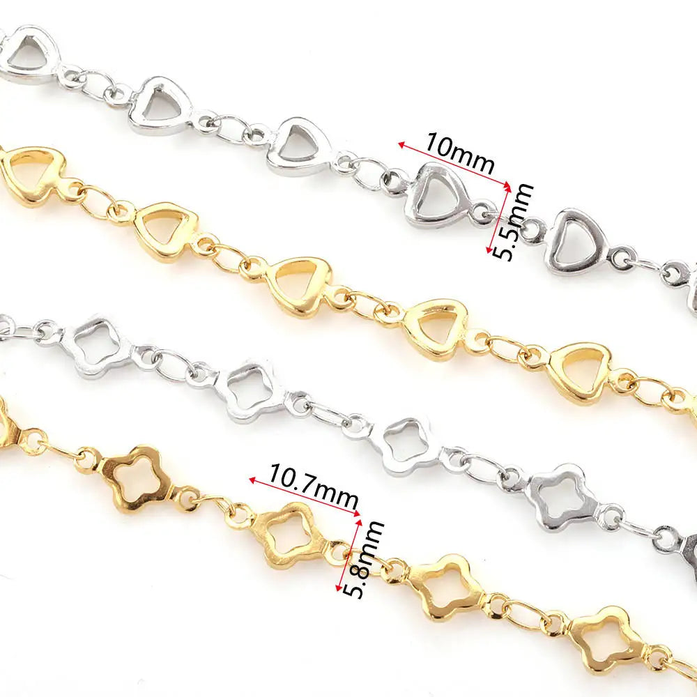 A1466 Non Tarnish Gold Stainless Steel Chain Clover Heart Chain Bulk Necklace Bracelet Jewelry Making Diy
