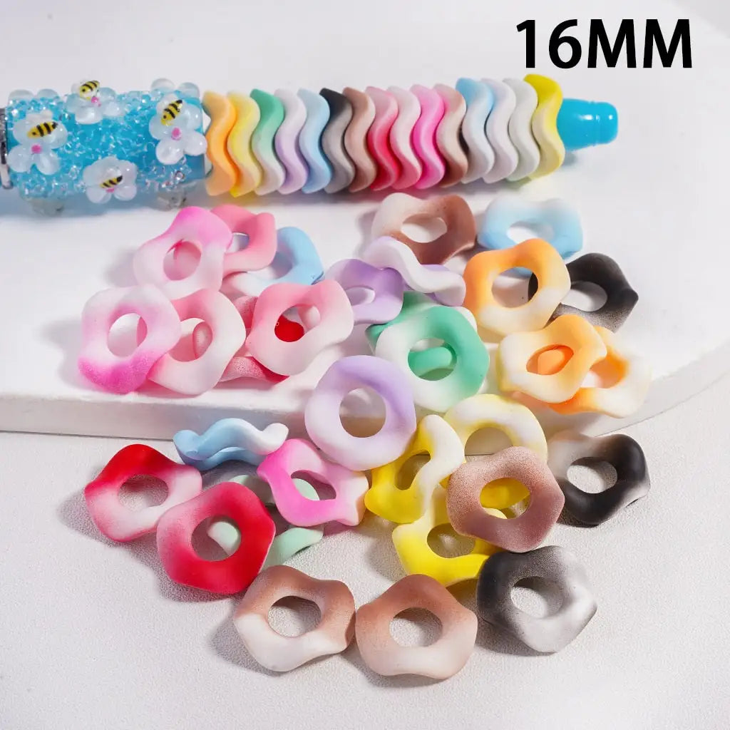 Acrylic Spacer Beads Frosted Matte Wavy Shape Ombre Color 16MM for DIY Beaded Pen Accessories Glitter Macaron