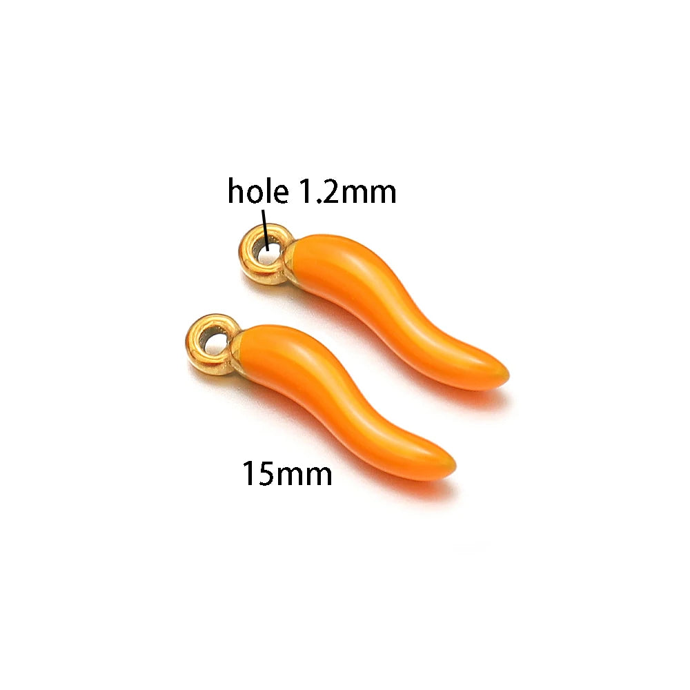 Colorful Enamel Stainless Steel 18K Gold Plated Red Pepper Chilli Charms Pendant for Jewelry Findings & Components