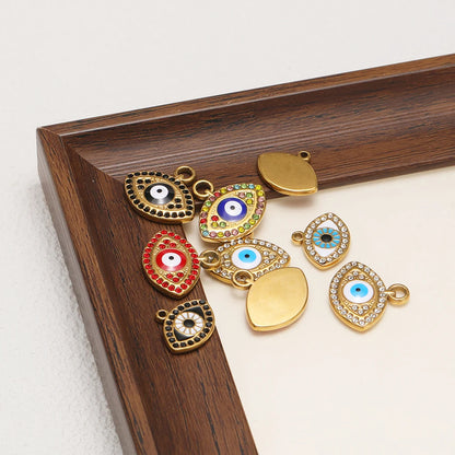 Fashion Stainless Steel 18k Gold Plated Enamel  Zircon Eyes Charm Pendant for Necklace Bracelet Jewelry Making Wholesale