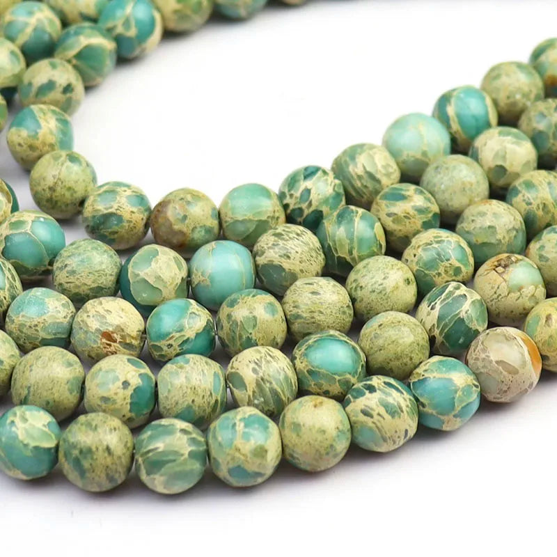 Genuine Round American Aqua Terra Jasper Loose Bead Strand, Irregular Round Stone Beads for Jewelry Making 6mm 8mm 10mm, 38cm