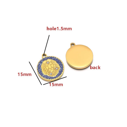 Wholesale 12 Constellations Enamel Charms Set - 15mm Gold Round Zodiac Pendants with 1.6mm Single Hole