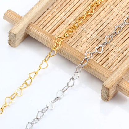 A3136 High Quality 18K Gold Plated Semi-Finished Waterproof Stainless Steel 2mm & 3.8mm Heart Chain for Jewelry Necklace Making