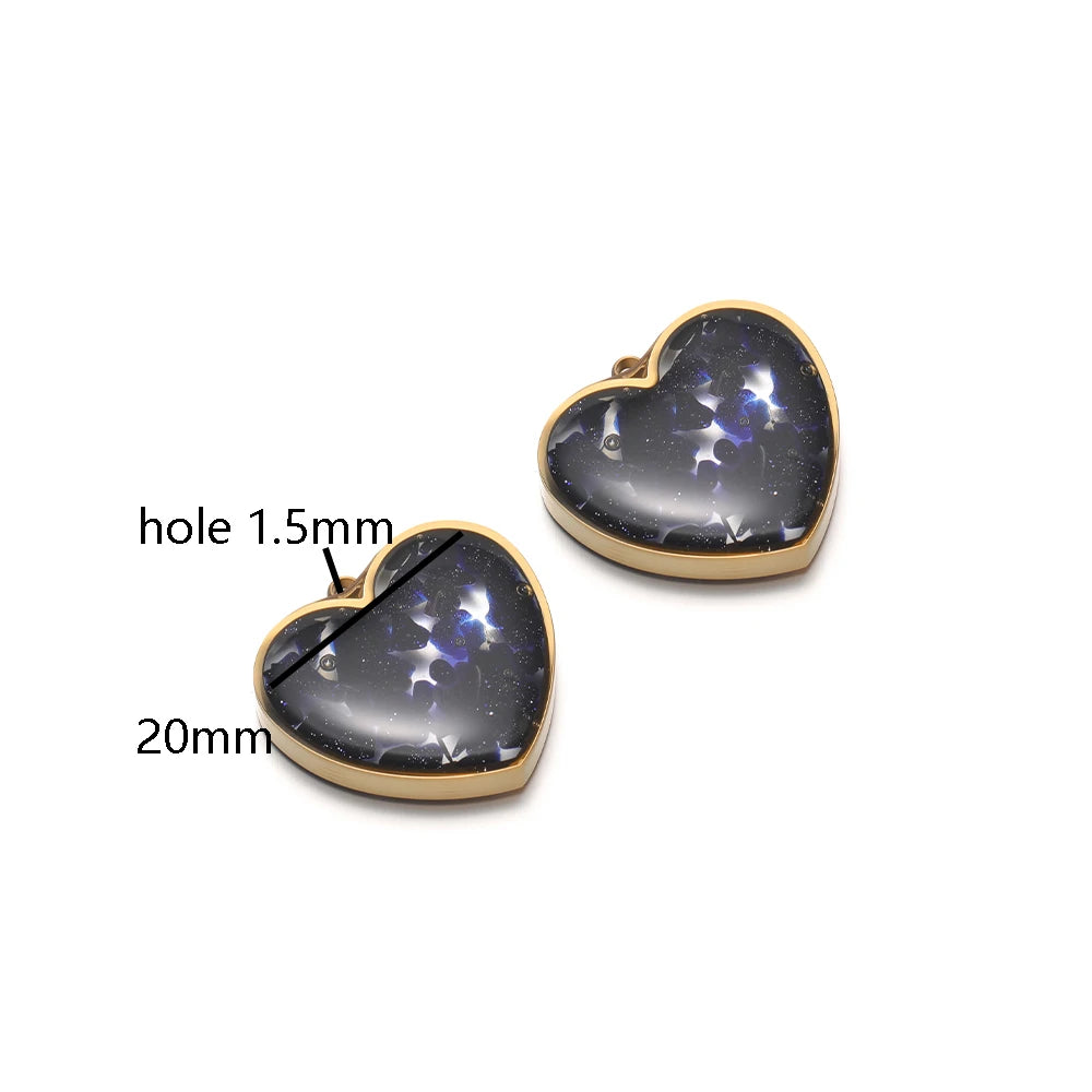 18k Gold Plated Stainless Steel Heart Transparent Mirror Painting Oil Droplets Charms Pendant for Jewelry Necklace Making