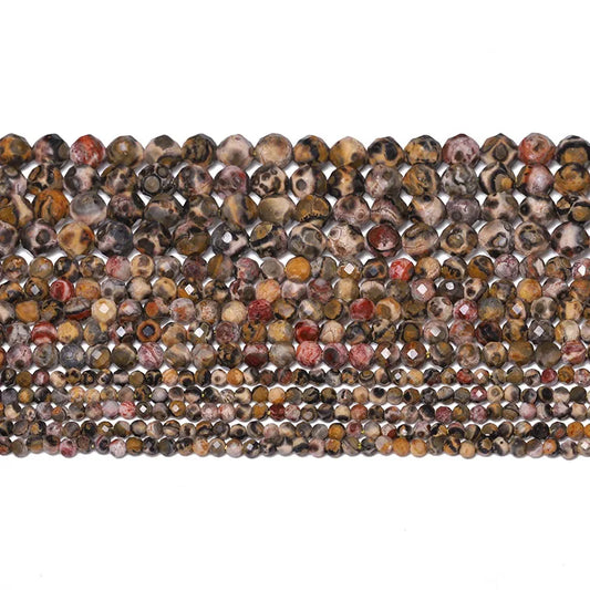 Natural Leopard Skin Jasper Faceted Gemstone Beads Round Loose Stones for DIY Jewelry Necklace Bracelet Making 2mm 3mm 4mm 38cm