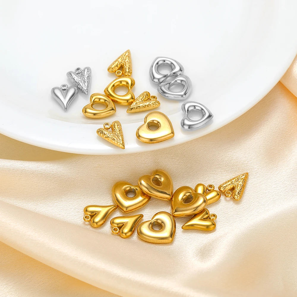 Heart Shaped Pendant Stainless Steel 18k Gold Plated Love Hollow Charms Pendant for Women Jewelry Necklace Earring Making