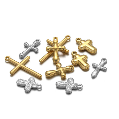 New Arrival Stainless Steel 18k PVD Gold Plated Cross Charm Pendant for Women Jewelry Necklace Making