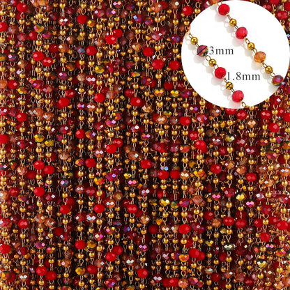E545 New Stainless Steel 18K Gold Plated Preserving Crystal Colored Bead Chain Handmade Bracelet Necklace Glasses Chain