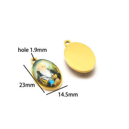 Wholesale 18k Gold Plated Stainless Steel  Religious Jesus the Madonna Oval Charm Pendant for DIY Necklace Jewelry Making