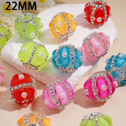 22mm Fluorescent Color Symmetrical Heart-shaped Bead Half-face Pearl Chain with Transparent Handcrafted Beads for Ballpoint Pens