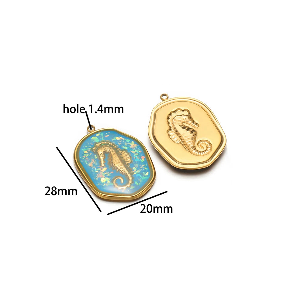 Exquisite Stainless Steel 18k Gold Plated Enamel Sea Turtle Sea Horse Charm Pendant for Jewelry Necklace Making