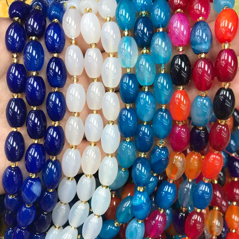 New Natural 8x12mm Rice Dyed Rainbow Colorful Agate Loose Bead, Mutil-color Agate Tourmaline for DIY Women Jewelry Making