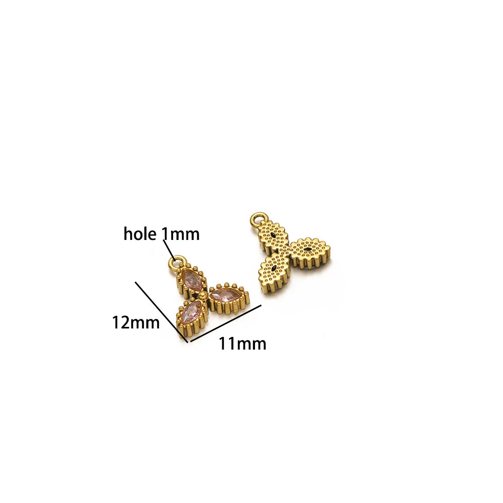 18k Gold Plated Stainless Steel Four Leaf Clover Triangular Droplet Oval Heart Zircon Charm Pendant for DIY Jewelry Making