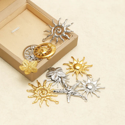 Vintage  DIY Charm 18k Gold Plated Stainless Steel Sun Starfish Flower Charm Pendant for Handmade Necklace Jewelry Making