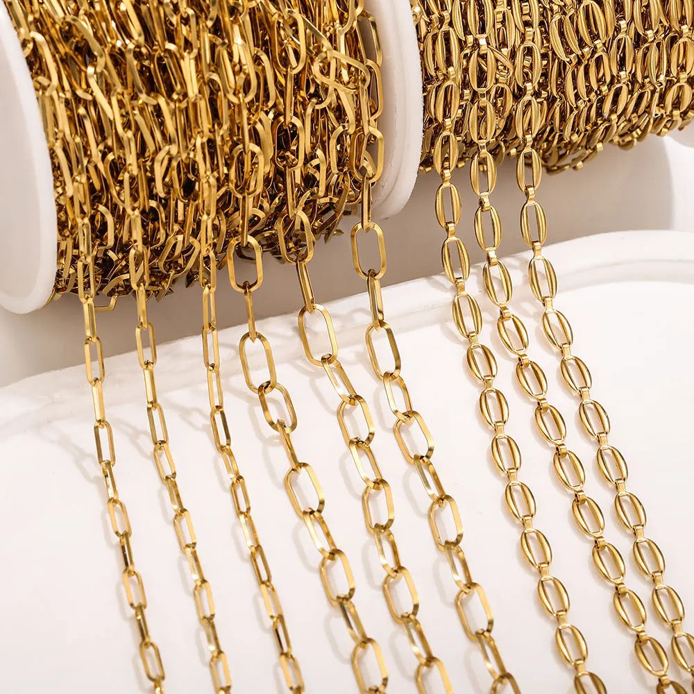 D390 Ins Permanent Jewelry Chain Paper Clip Bulk Stainless Steel Chains Cross PVD Gold Silver Chains for Luxury Making