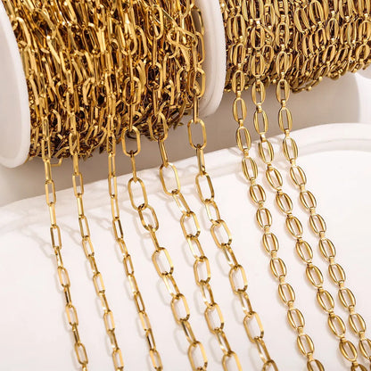 D390 Ins Permanent Jewelry Chain Paper Clip Bulk Stainless Steel Chains Cross PVD Gold Silver Chains for Luxury Making