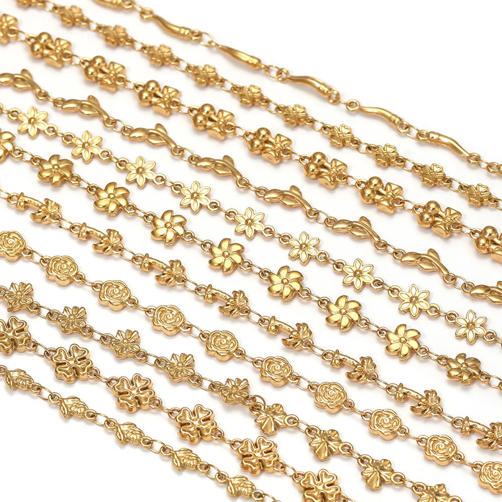 D866 New Gold Plated Stainless Steel Chain Flower Clover Leaf Shape Waterproof Chain for Necklace Bracelet Diy