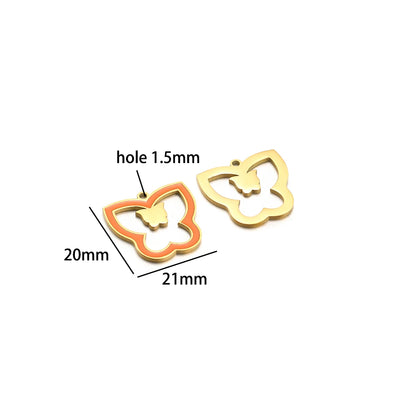 French Vintage Stainless Steel Gold Plated Dripping Oil Hollow Sun Star Butterfly Flower Charm Pendant for Jewelry Making