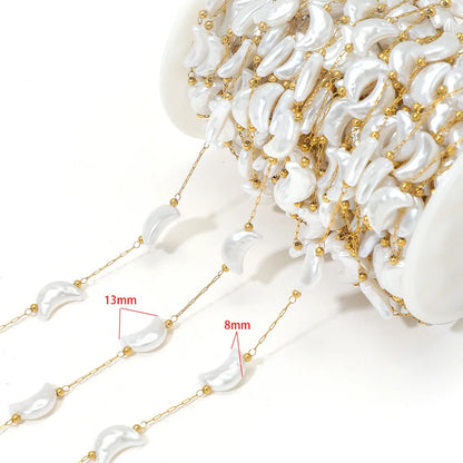 E561 Non-Tarnish 18K PVD Gold Stainless Steel Chains Fashion Artificial Pearl Star Moon Component Jewelry Findings Components
