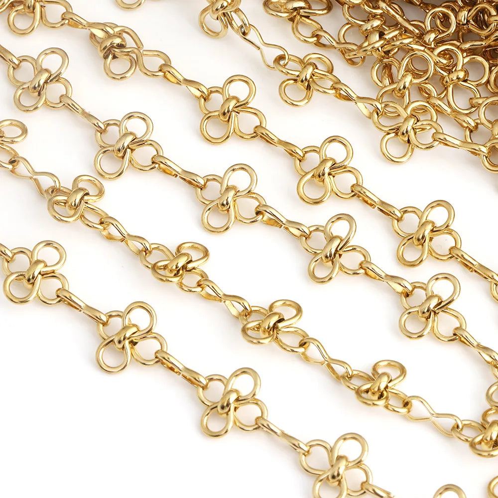 D325 Amazing Hot Stainless Steel Chain 18k Gold Plated Flower Link Bulk Roll Chain for Necklace Bracelet Making
