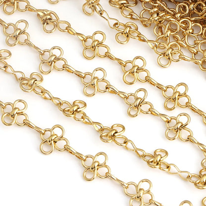 D325 Amazing Hot Stainless Steel Chain 18k Gold Plated Flower Link Bulk Roll Chain for Necklace Bracelet Making