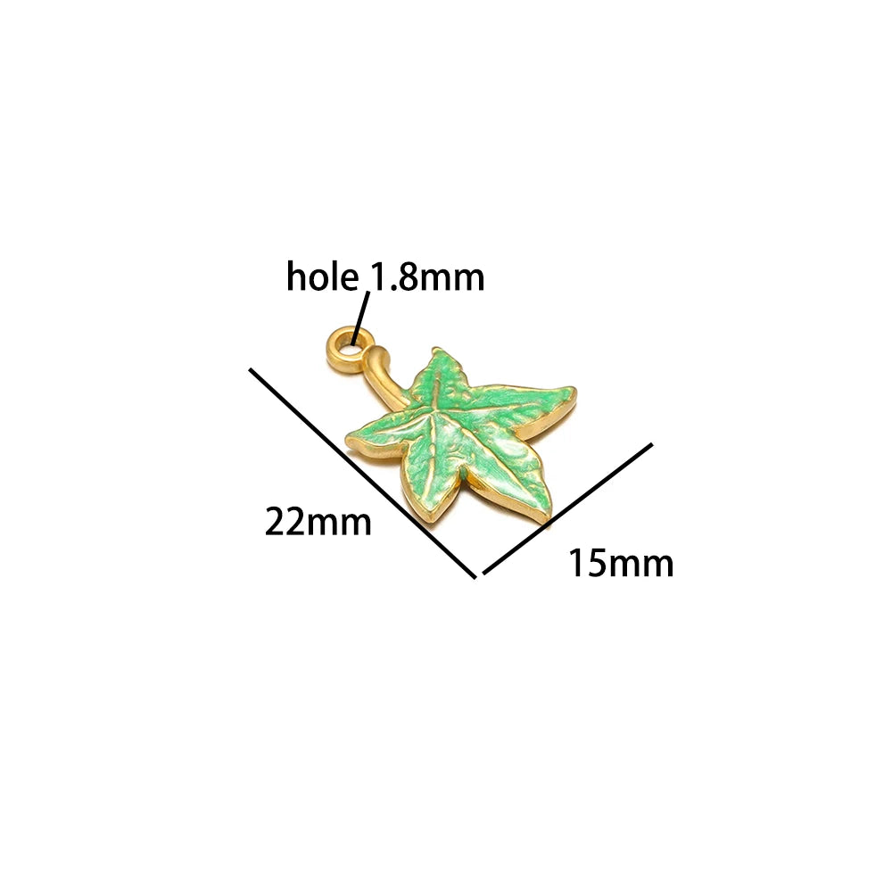 Enamel Maple Leaf Charms Stainless Steel 18k Gold Nature Leaf Charm Pendant for Jewelry Necklace Making Accessories