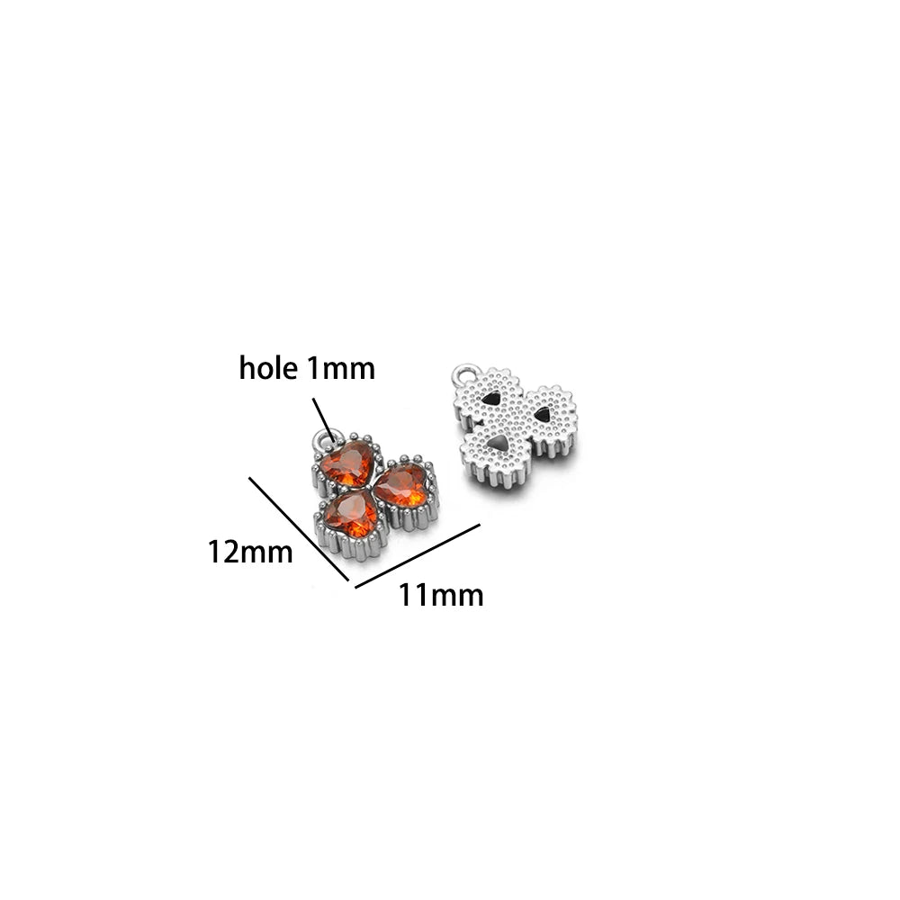 18k Gold Plated Stainless Steel Four Leaf Clover Triangular Droplet Oval Heart Zircon Charm Pendant for DIY Jewelry Making