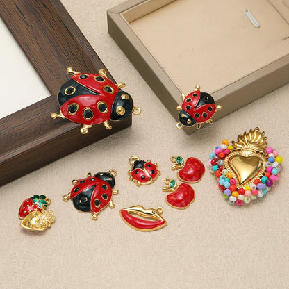 Wholesale 18k Gold Plated Stainless Steel Enamel Ladybird Insect Apple Strawberry Mushroom Charm Pendant for Jewelry Making