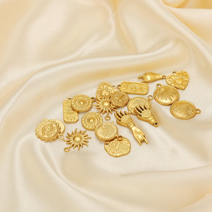 Vintage Fashion Stainless Steel Gold Plated Moon Hand Round Cross Sun  Eye Charm Pendant for Jewelry Necklace Earring Making